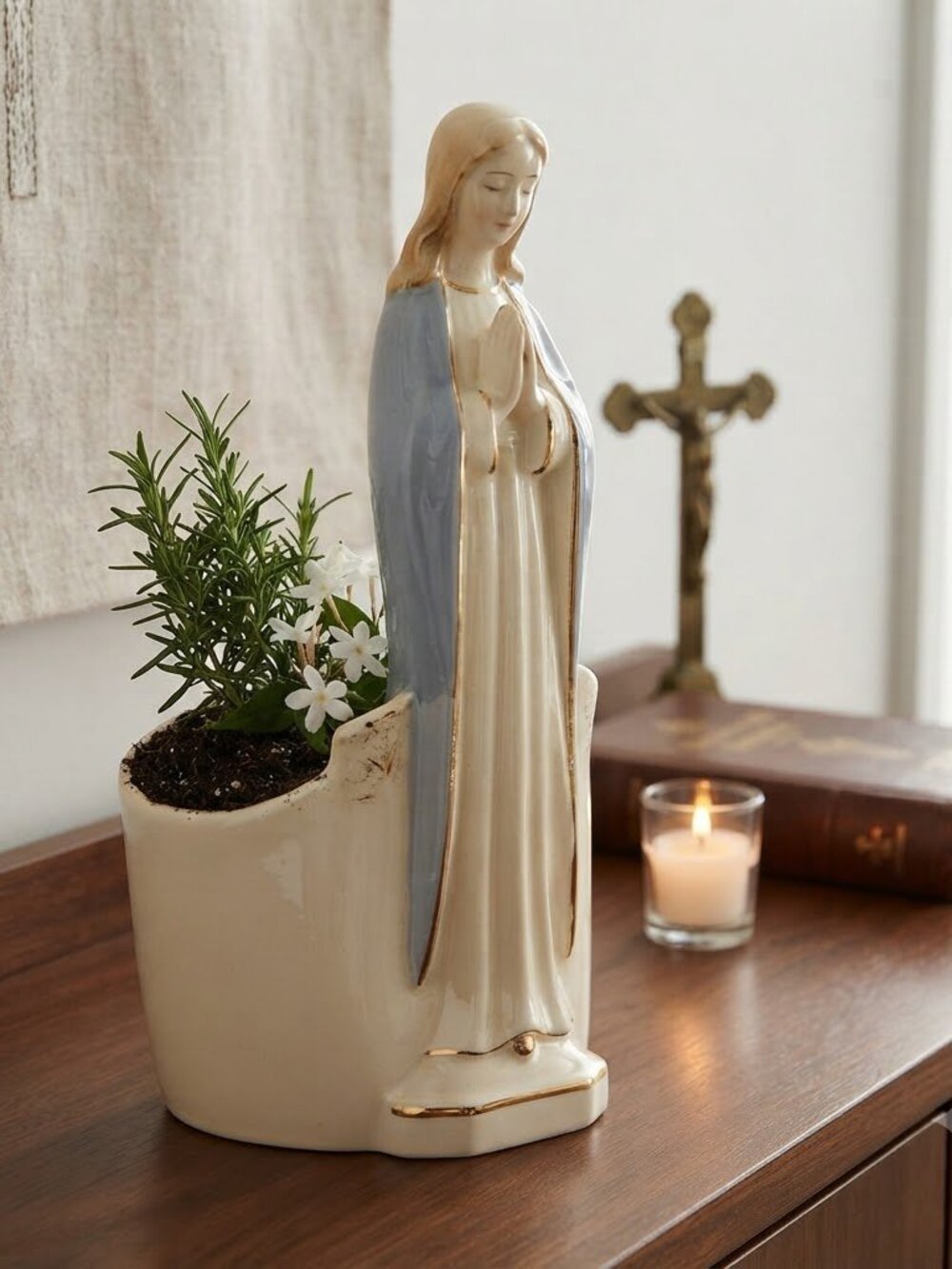 Vintage Mother Mary Madonna ceramic plant flower vase